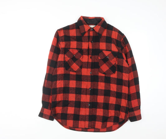 Kings Road Men's Red Black Check Flannel Wool Button-Up Shirt Size 16