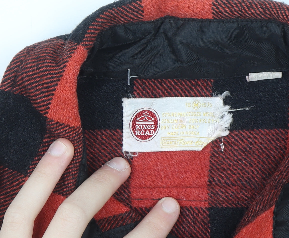 Kings Road Men's Red Black Check Flannel Wool Button-Up Shirt Size 16