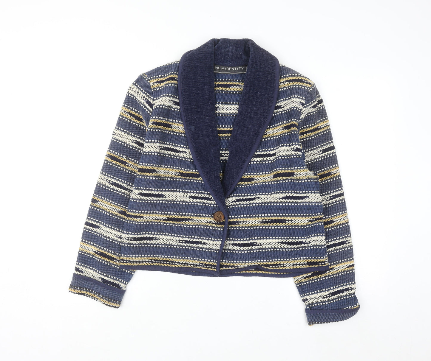 New Identity Women's Blue Striped Cotton Knit Blazer M