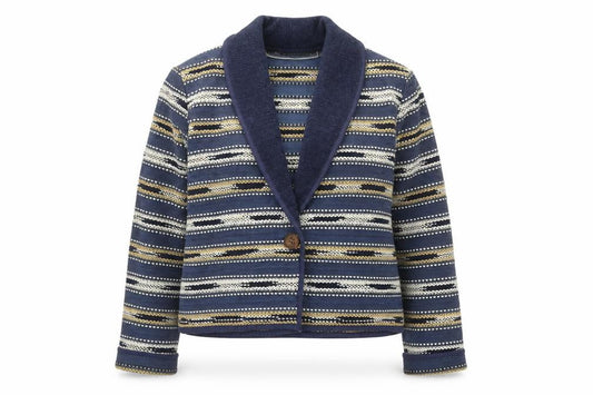 New Identity Women's Blue Striped Cotton Knit Blazer M