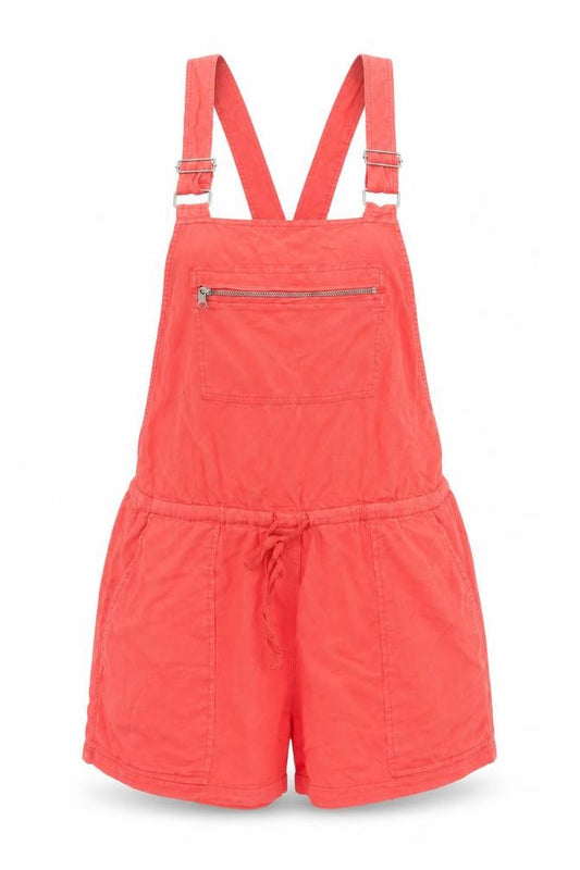 Lovestitch Women Coral Red Tencel Dungaree Playsuit Size M Adjustable Straps