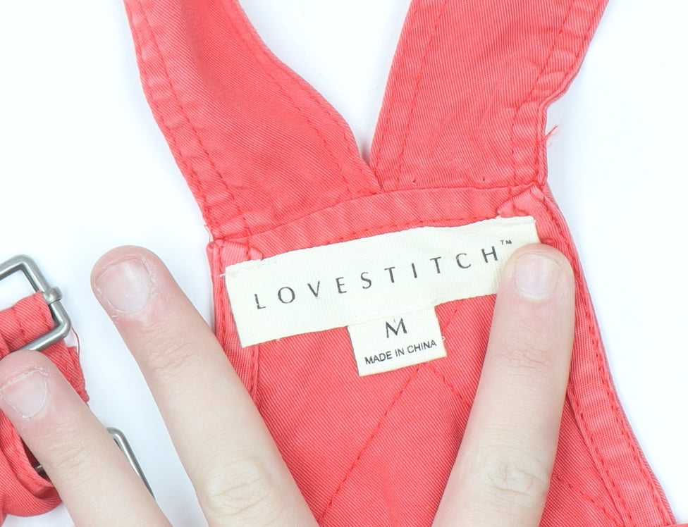 Lovestitch Women Coral Red Tencel Dungaree Playsuit Size M Adjustable Straps