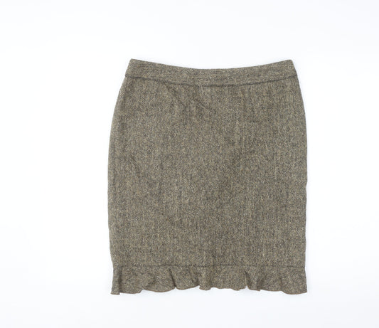 Club Monaco Women Brown Wool Tweed Knee Length Pencil Skirt Size 8