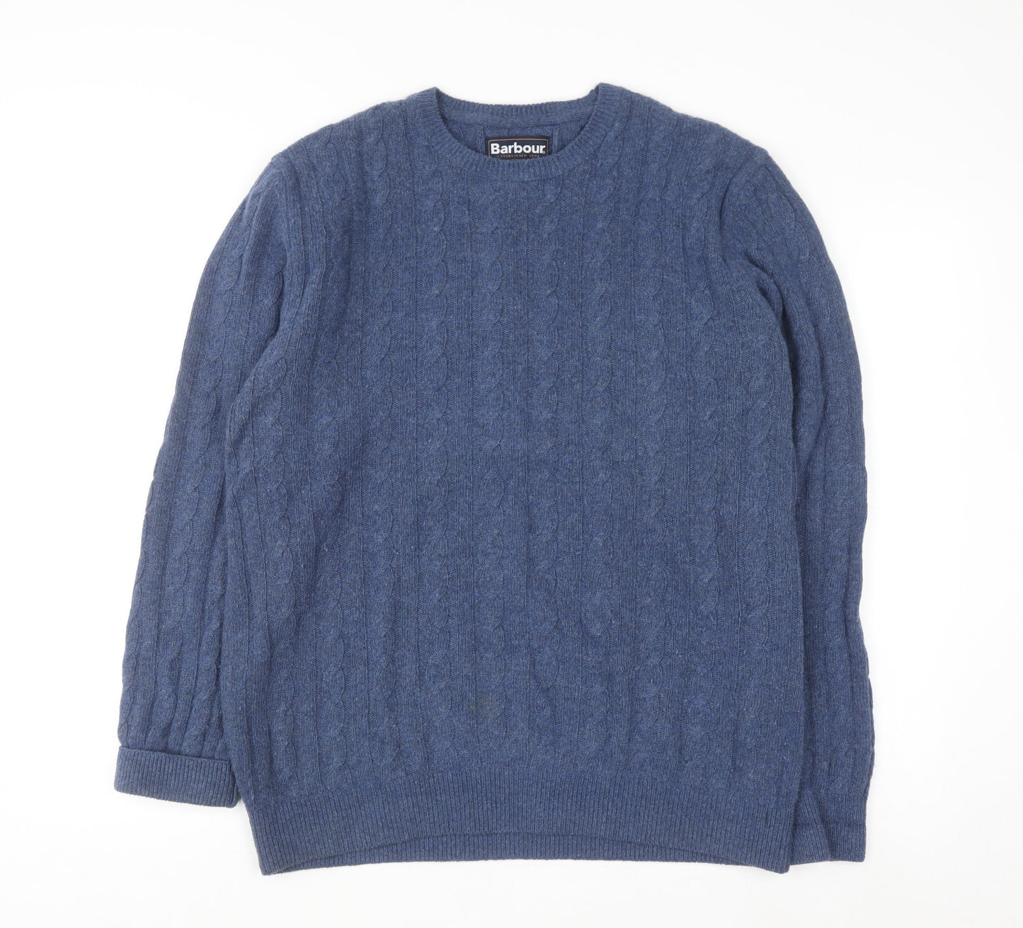 Barbour Men's Blue Wool Cotton Cable Knit Jumper Size L