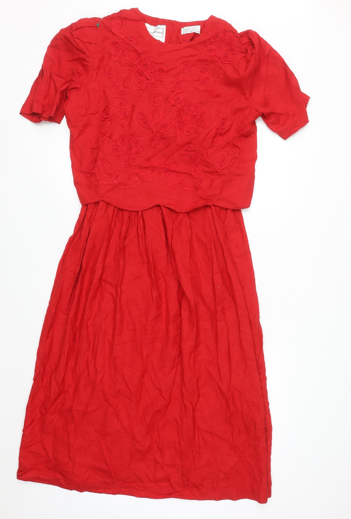 Karin Stevens Women Red Size 8 Fit & Flare Midi Dress Vintage Embroidered