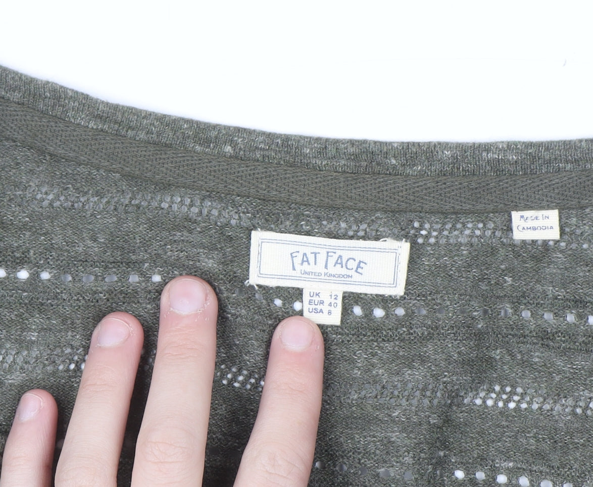 Fat Face Womens Green Cotton V-Neck 3/4 Sleeve Cardigan Size 12