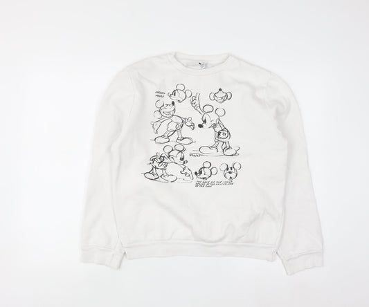 Disney Women White Mickey Mouse Print Pullover Sweatshirt Size 10/12