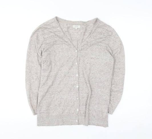Fat Face Womens Beige Cotton Knit Cardigan UK 12 V-Neck Long Sleeve