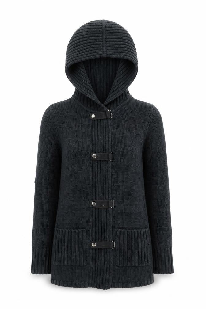 Next Petite Women's Black Chunky Knit Hooded Cardigan Small