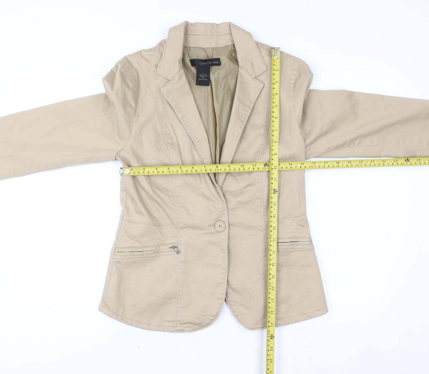 Calvin Klein Jeans Women Beige Blazer Size M Cotton Blend Jacket