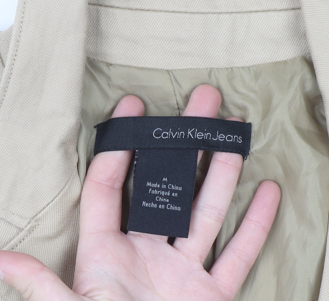Calvin Klein Jeans Women Beige Blazer Size M Cotton Blend Jacket