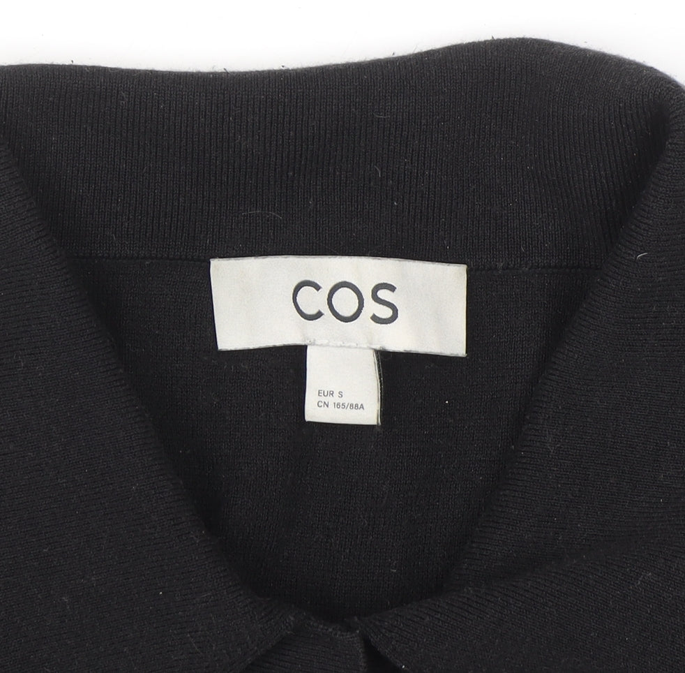 COS Women's Black Collared Short Sleeve Polo Top S