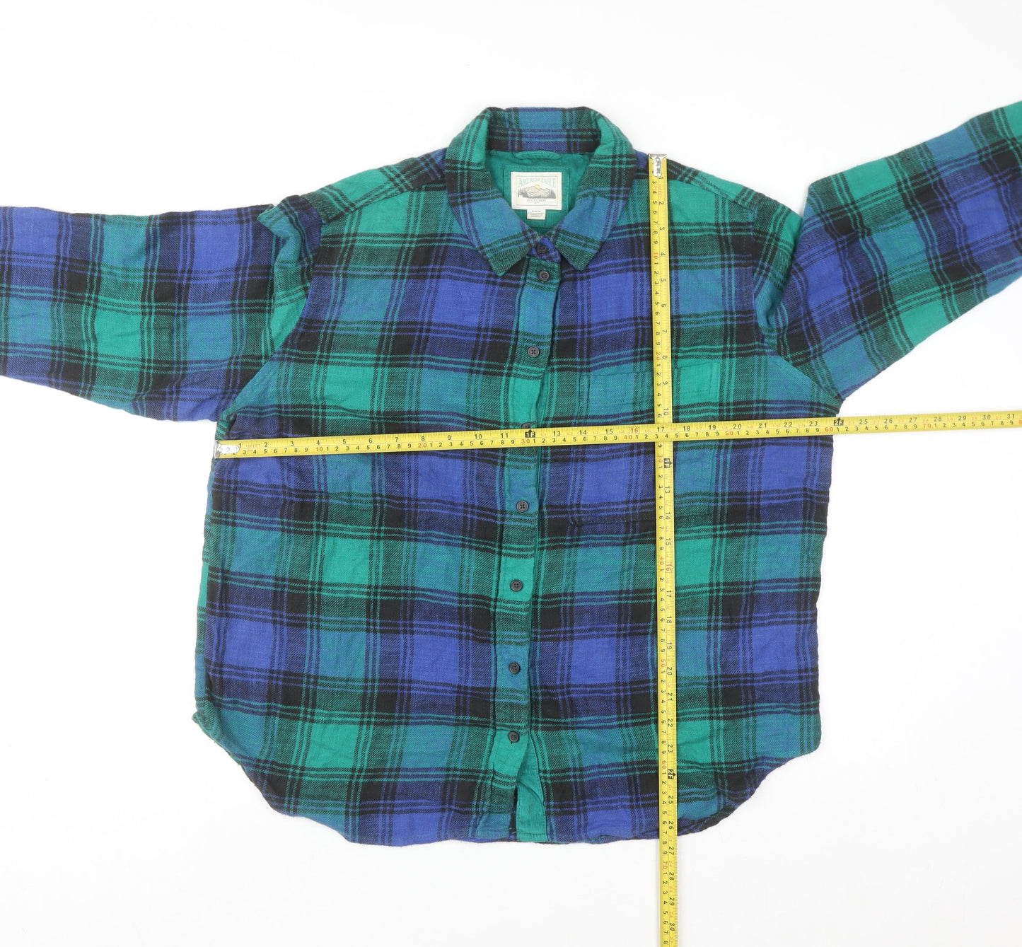 American Eagle Men’s Blue Plaid Flannel Button-Up Shirt Size M