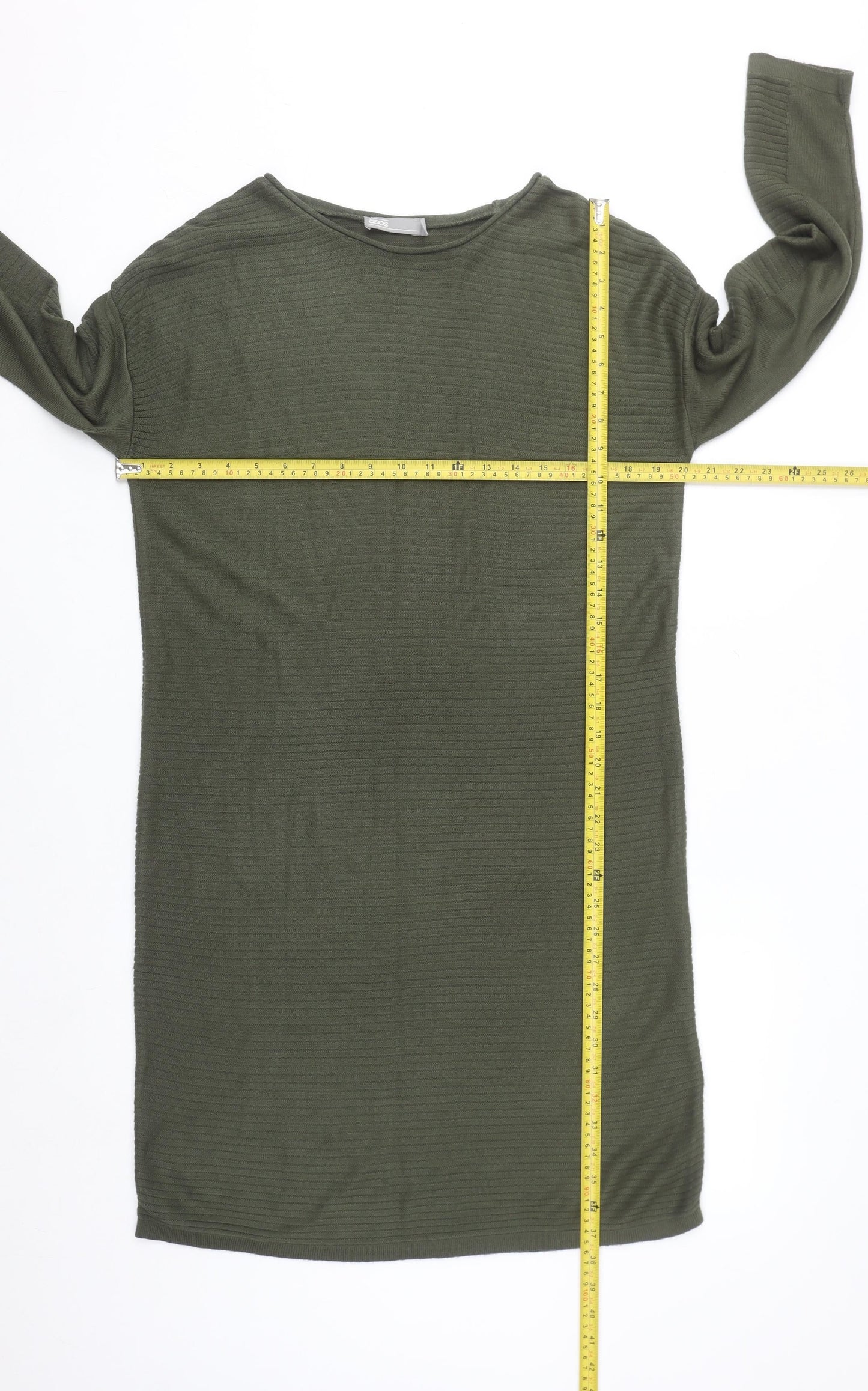 ASOS Women’s Green Shift Knit Dress Size 6 3/4 Sleeve Casual