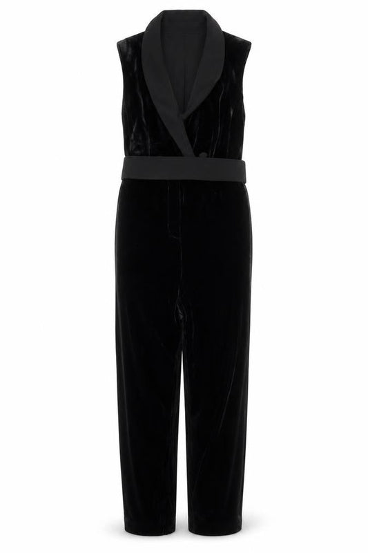 Next Women's Black Velvet Sleeveless Jumpsuit UK 12 Elegant Partywear