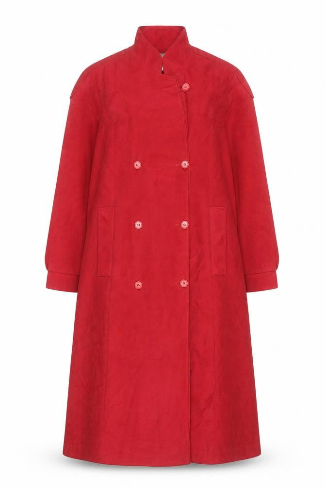 Croydon Womens Red Suede Long Trench Coat Size 10 Classic Style