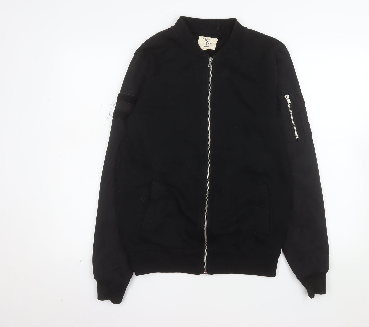 Cedar Wood State Men's Black Small Bomber Jacket Zip Pockets