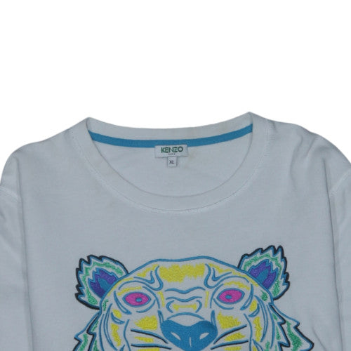 Kenzo Paris Womens White XL Pullover Sweatshirt Tiger Embroidered Cotton