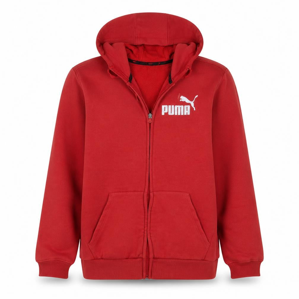 Puma Men's Red Full Zip Hoodie L Logo Sports Fleece Sweatshirt