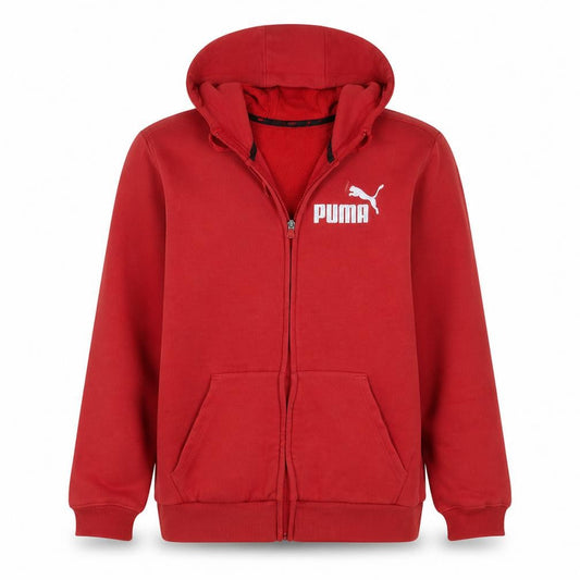 Puma Men's Red Full Zip Hoodie L Logo Sports Fleece Sweatshirt