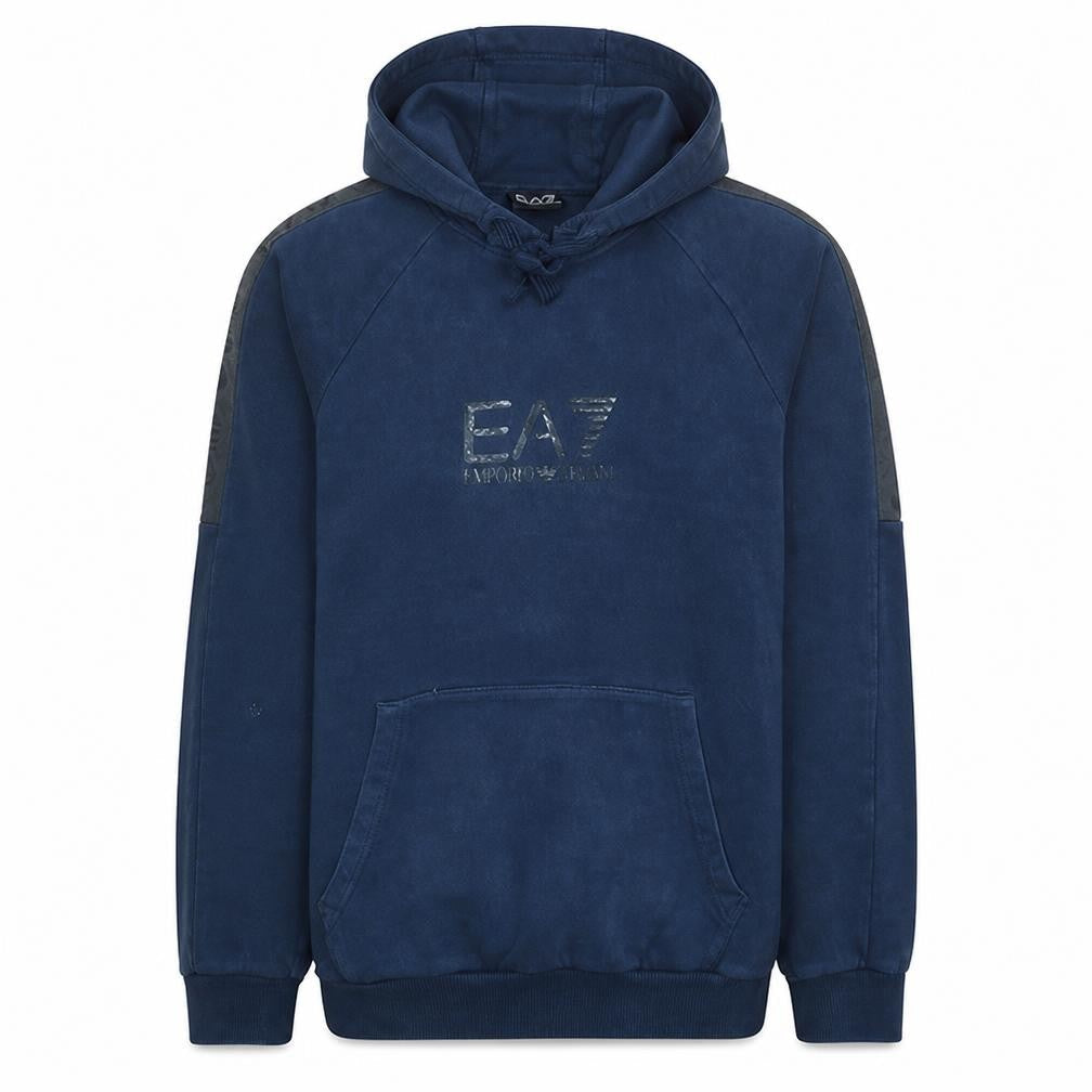 Emporio Armani EA7 Men Blue Pullover Hoodie Medium Hooded Fleece