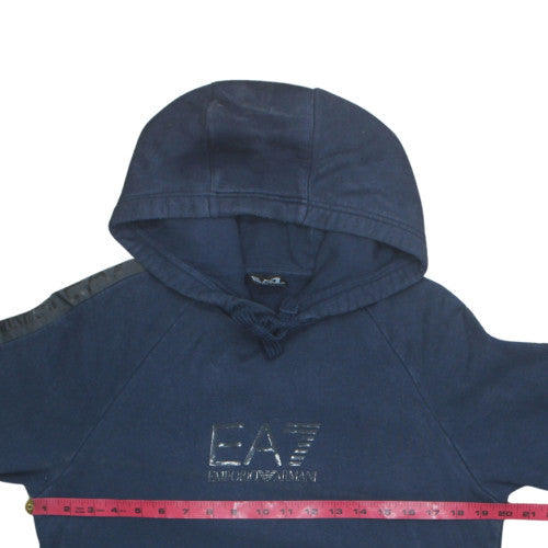Emporio Armani EA7 Men Blue Pullover Hoodie Medium Hooded Fleece