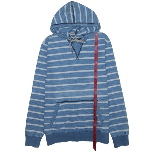 Tommy Hilfiger Men’s Blue Striped Pullover Hoodie XL Vintage Fit