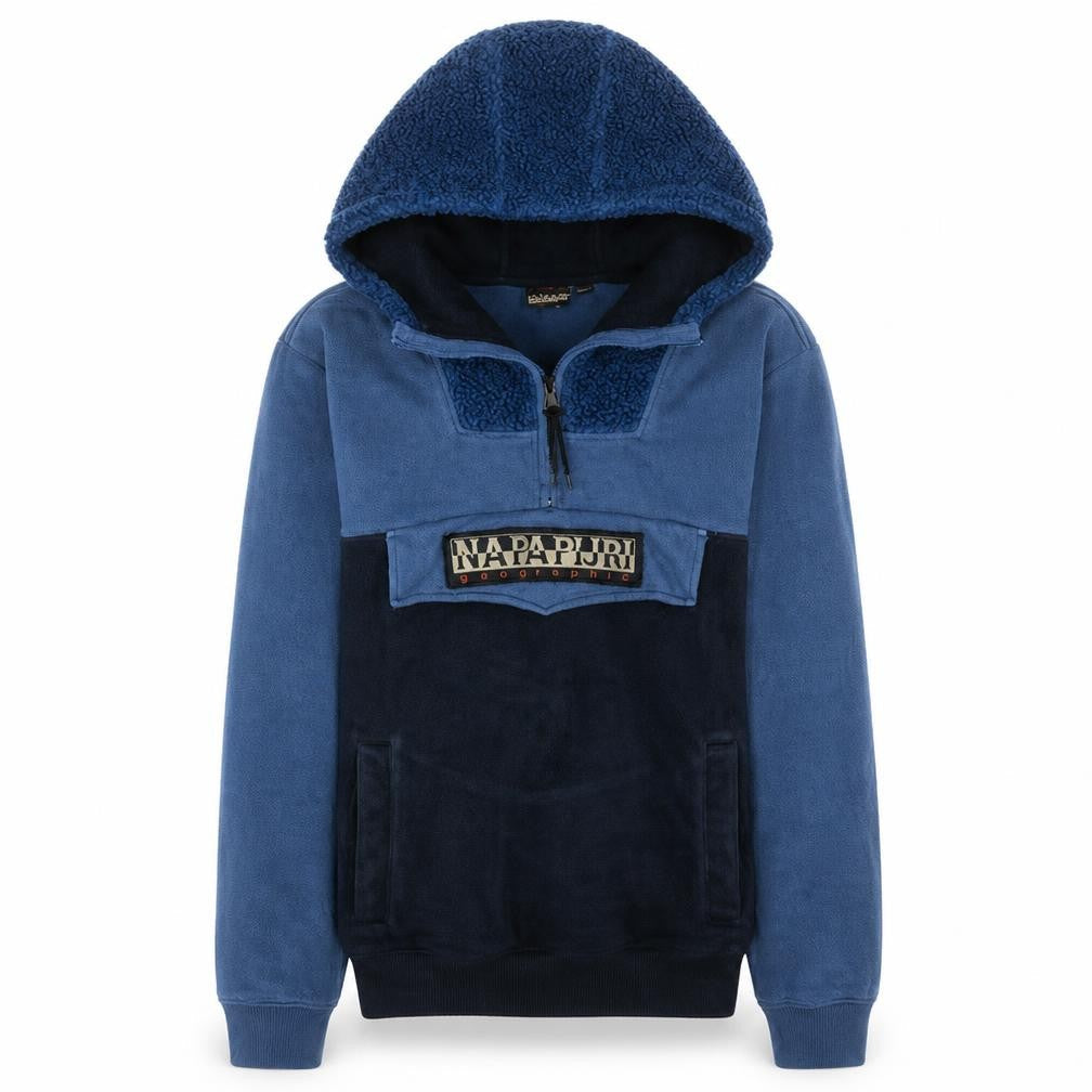 Napapijri Men's Blue 1/2 Zip Fleece Hoodie Size S