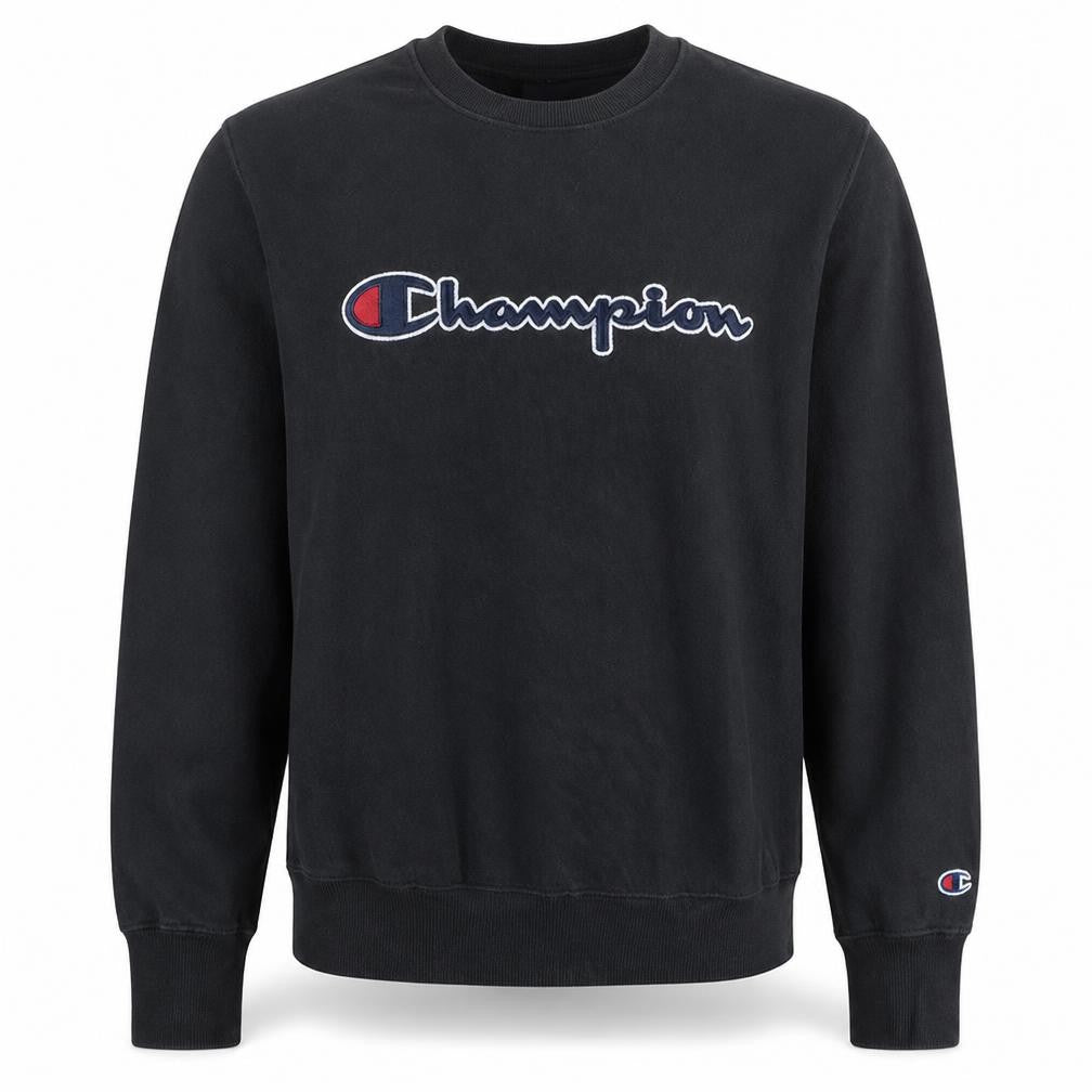 Champion Mens Black Logo Pullover Sweatshirt Size L Regular Fit