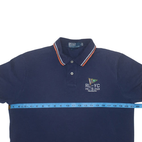 Ralph Lauren Men's Blue Custom Fit Polo Shirt Size L Embroidered