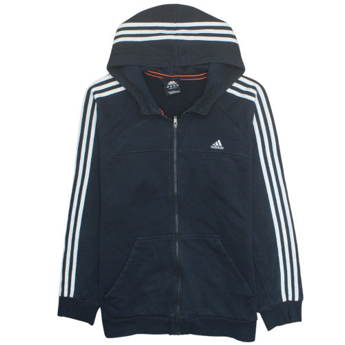 adidas Men's Black XL Full Zip Hoodie with Striped Sleeves