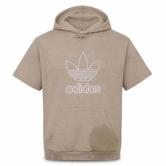 adidas Men Beige Short Sleeve Pullover Hoodie Size L Regular Fit