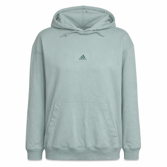 Front view of Adidas Women’s Mint Green Pullover Hoodie, size S, Logo Cotton Blend
