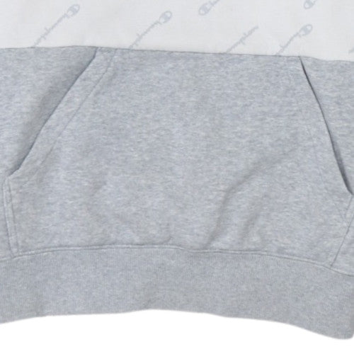 Champion Women Grey & White Logo Crew Neck Pullover Sweatshirt L
