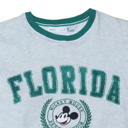 Disney Supre Women Grey Green Mickey Mouse Florida Pullover Sweatshirt S/M