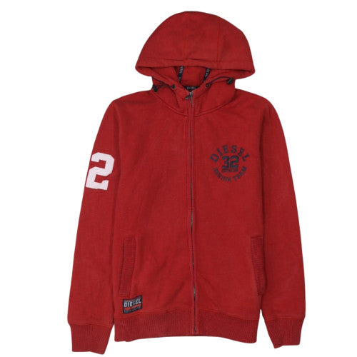 Diesel Men's Red Full Zip Hoodie XL Sports Graphic Sweatshirt
