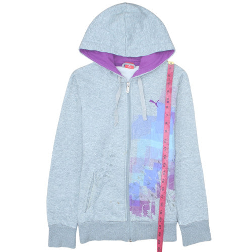 Puma Women's Grey Full Zip Hoodie XS UK 8 Cotton Blend