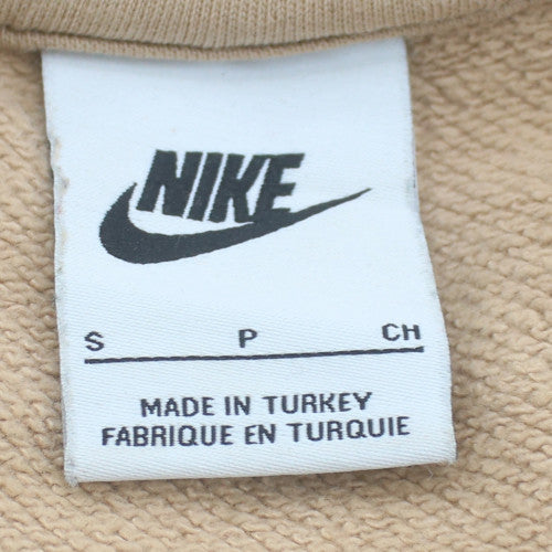 Nike Men's Beige Pullover Sweatshirt S Embroidered Logo Crew Neck