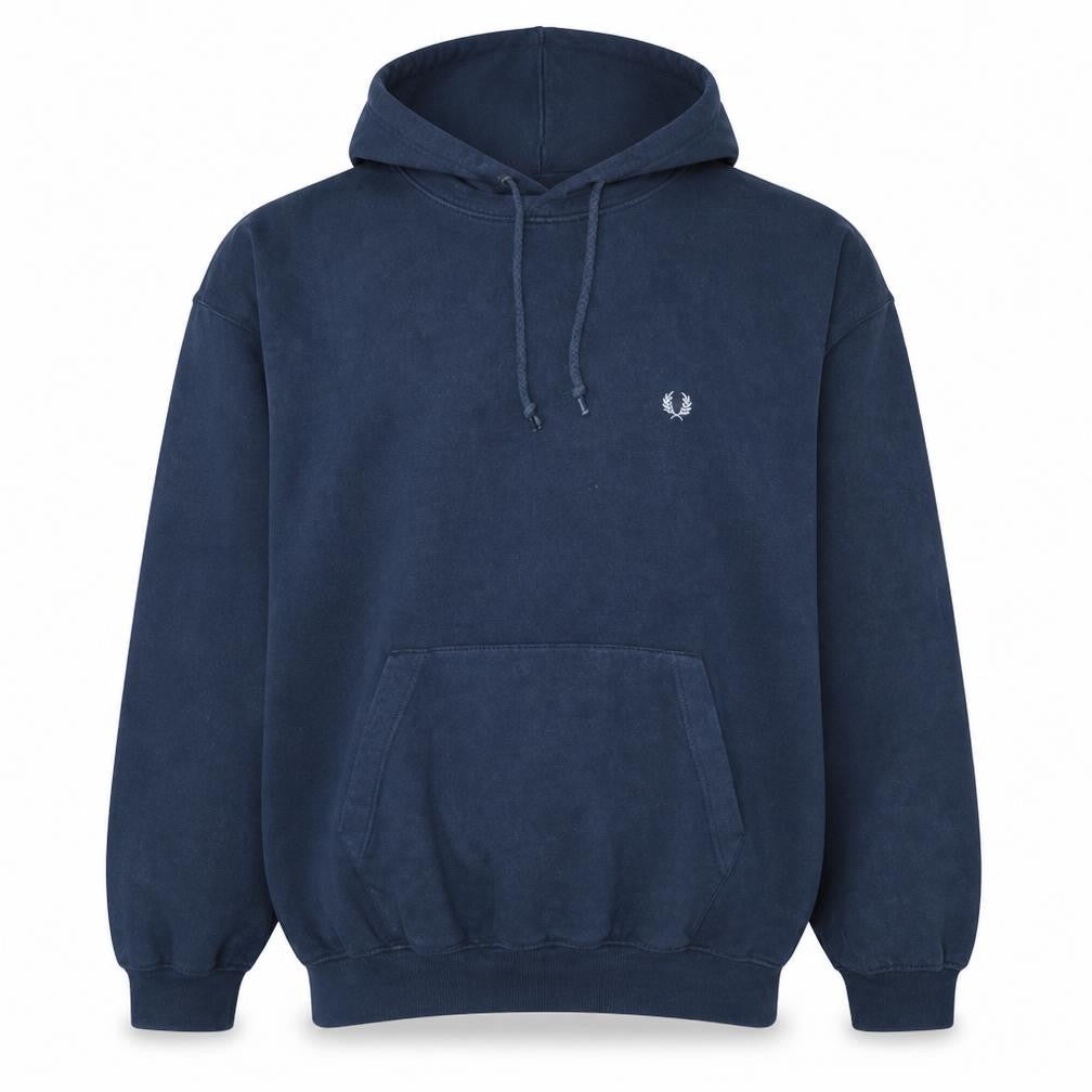 Fred Perry Men Blue Pullover Hoodie M Cotton Fleece Logo Sweatshirt