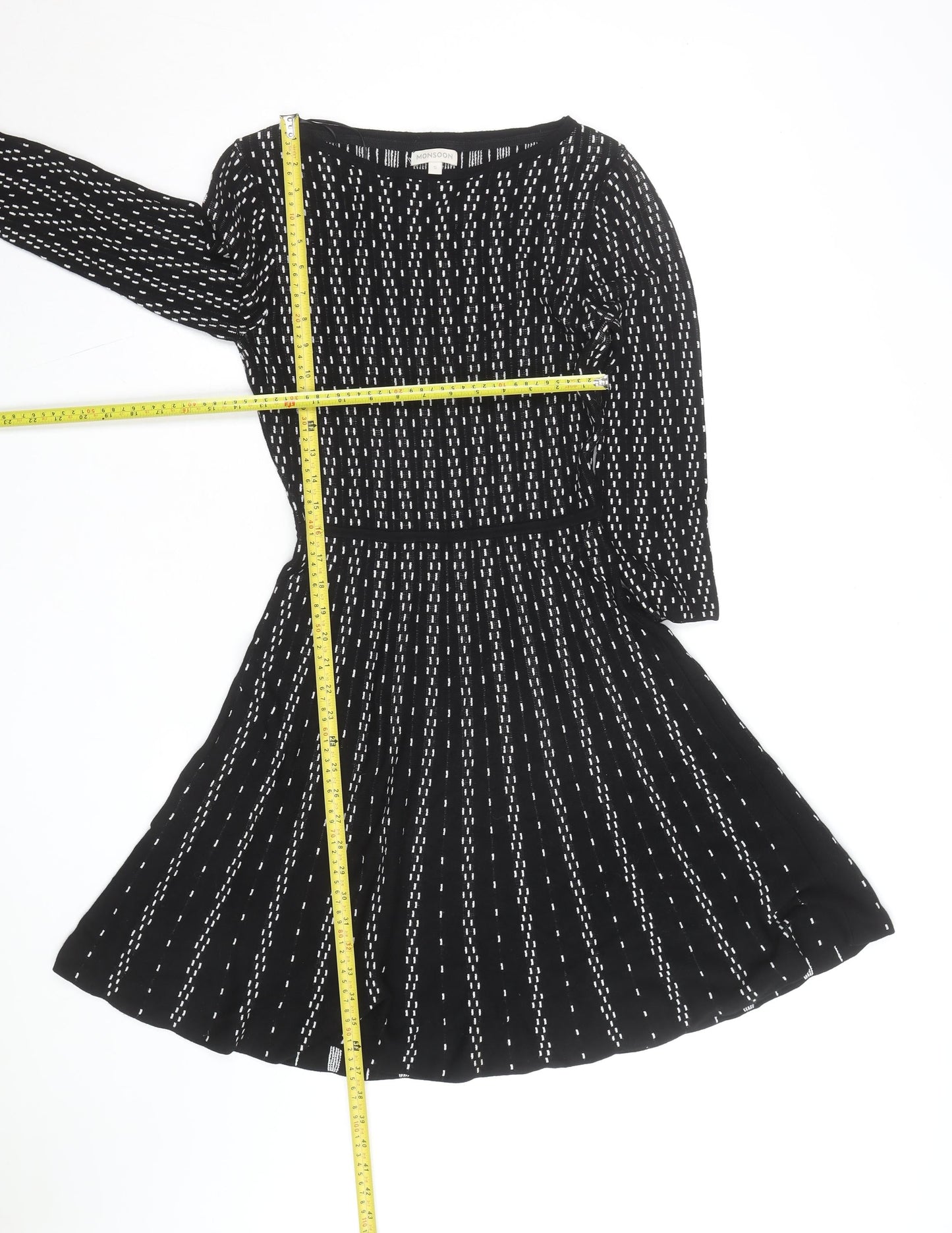 Monsoon Women’s Black Geometric Fit & Flare Knitted Dress Size S