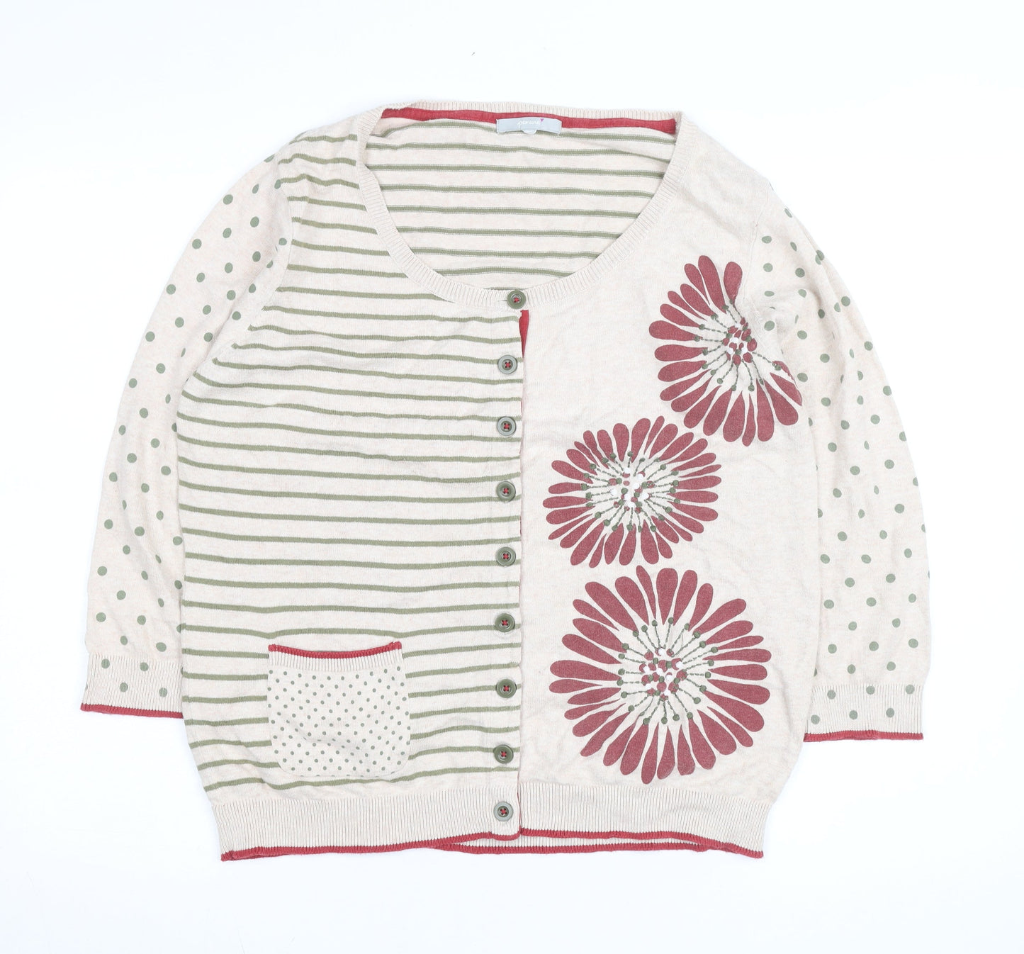 Marks and Spencer Per Una Womens Beige Floral Striped Cardigan M