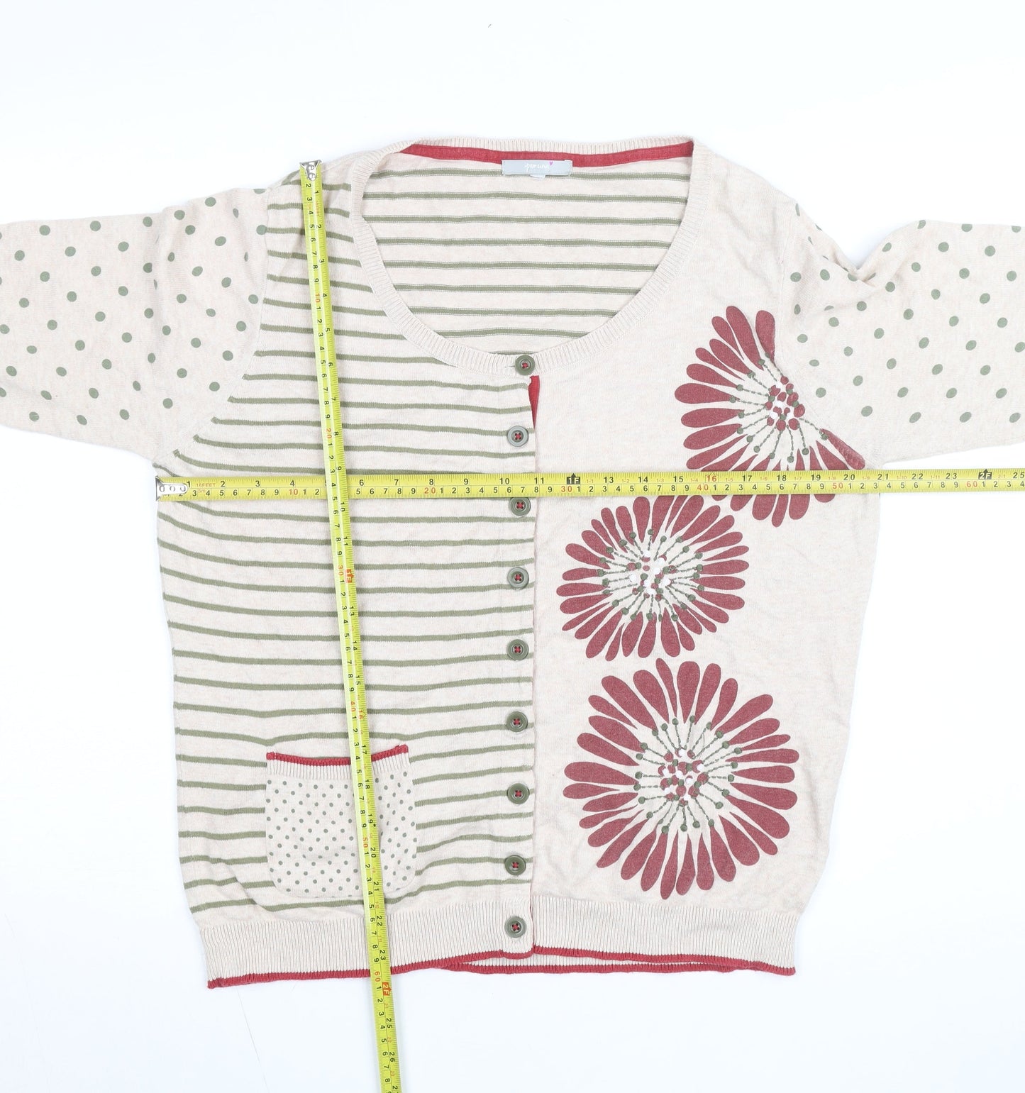 Marks and Spencer Per Una Womens Beige Floral Striped Cardigan M