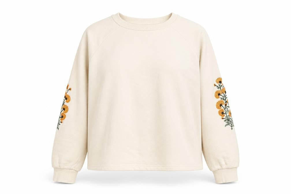 Pieces Women Beige Embroidered Pullover Sweatshirt M