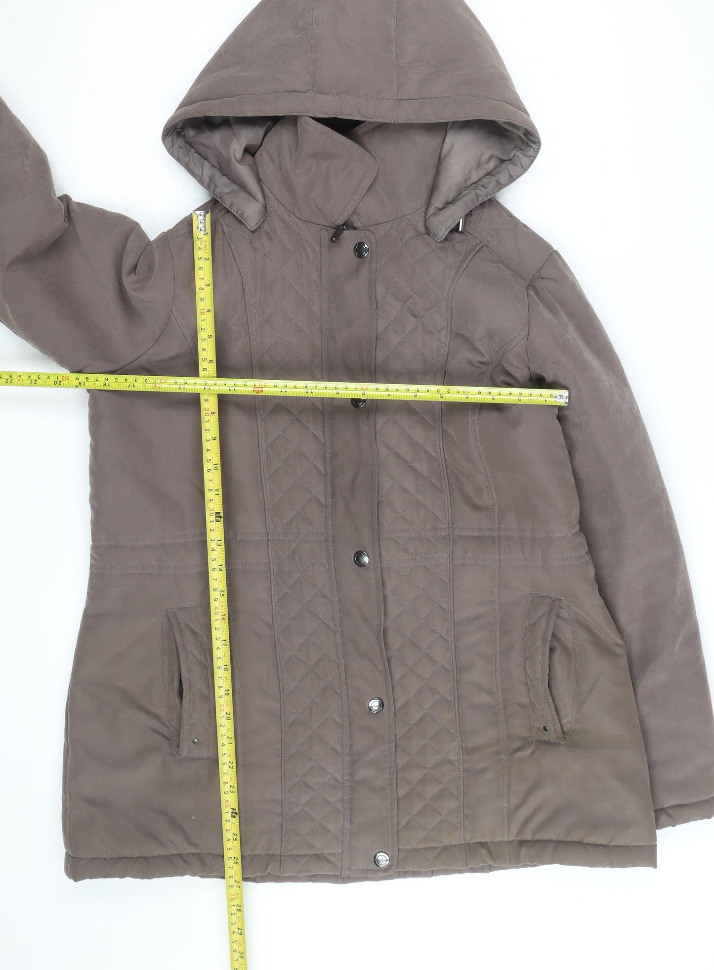First Avenue Women's Brown Quilted Hooded Mid-Length Puffer Coat Size 14