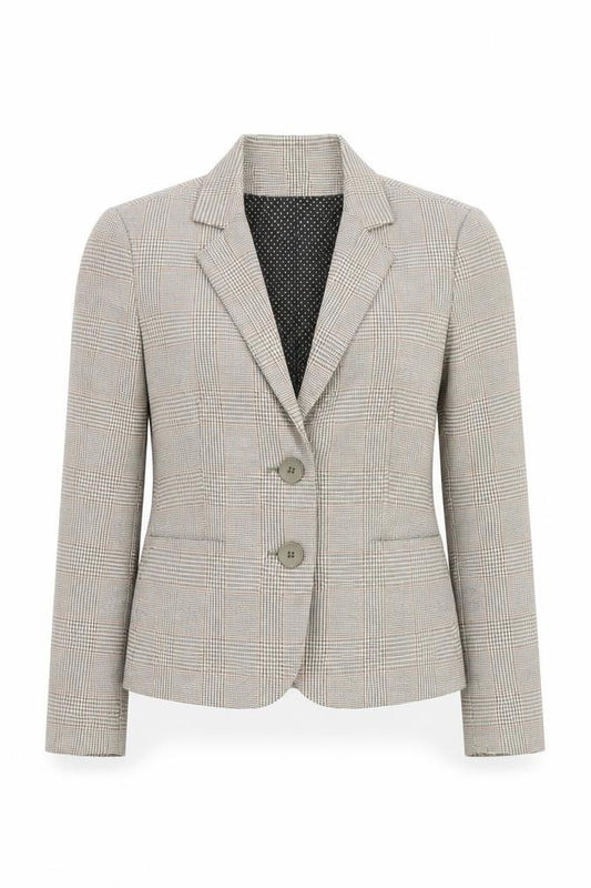 Jacob Connexion Women's Beige Checked Blazer Size 8 Workwear Jacket
