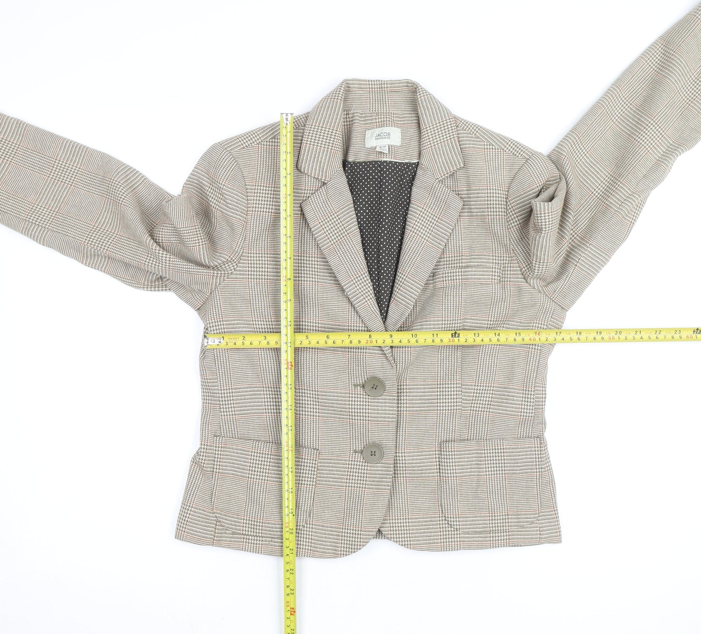 Jacob Connexion Women's Beige Checked Blazer Size 8 Workwear Jacket