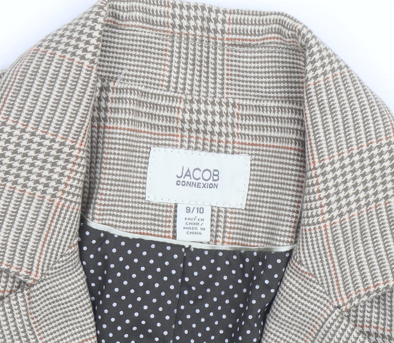 Jacob Connexion Women's Beige Checked Blazer Size 8 Workwear Jacket
