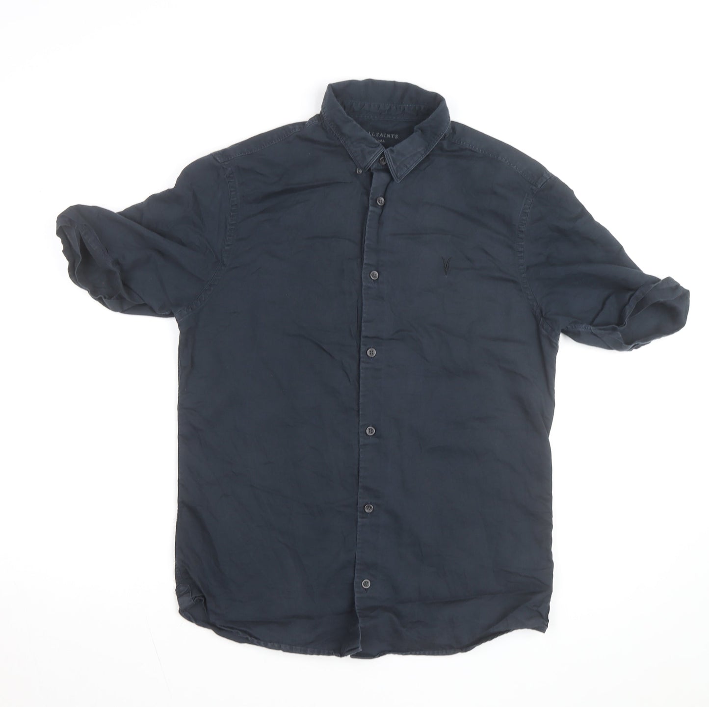 AllSaints Men's Blue Slim Fit Short Sleeve Button-Up Shirt Size S