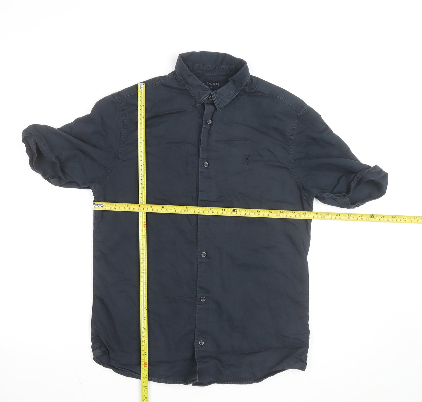 AllSaints Men's Blue Slim Fit Short Sleeve Button-Up Shirt Size S