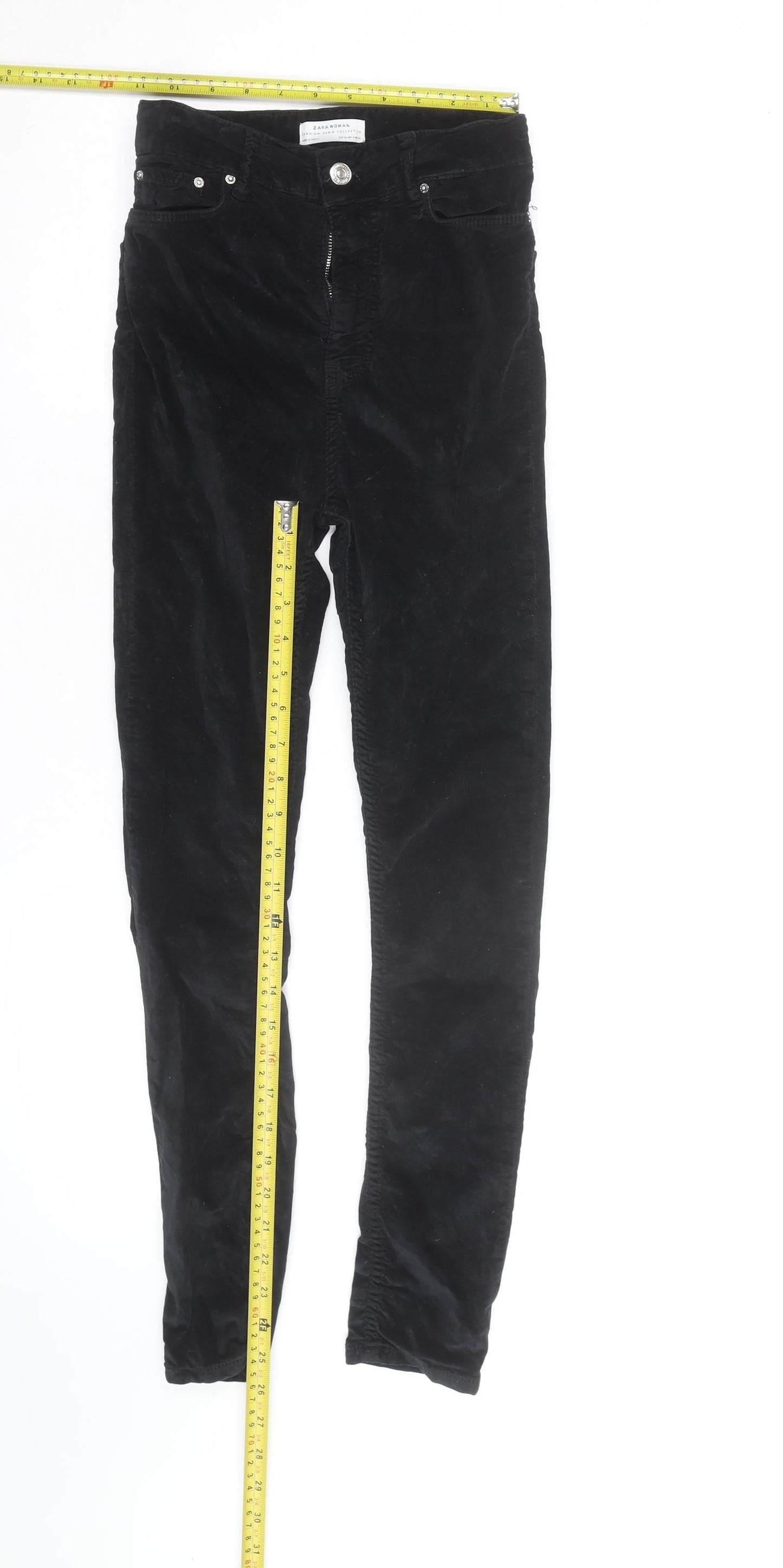 Zara Woman Black Corduroy Skinny Trousers Size 10 Slim Fit